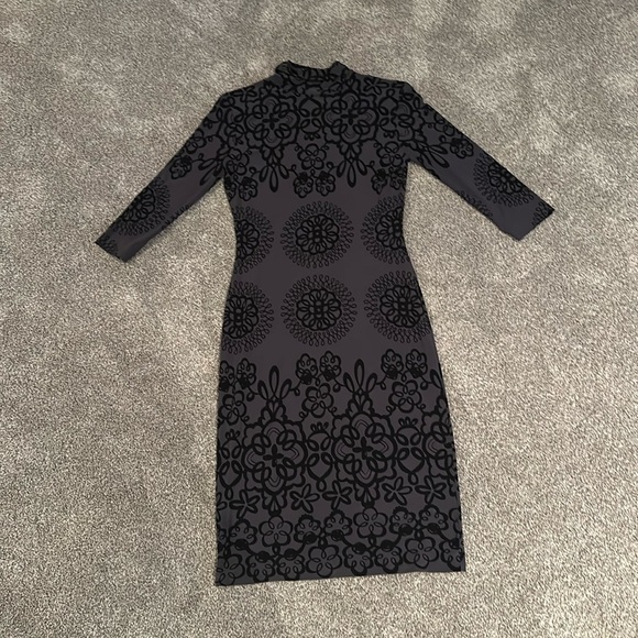Boutique! Charcoal & black printed midi bodycon dress with low cowl neckline. - Picture 1 of 1